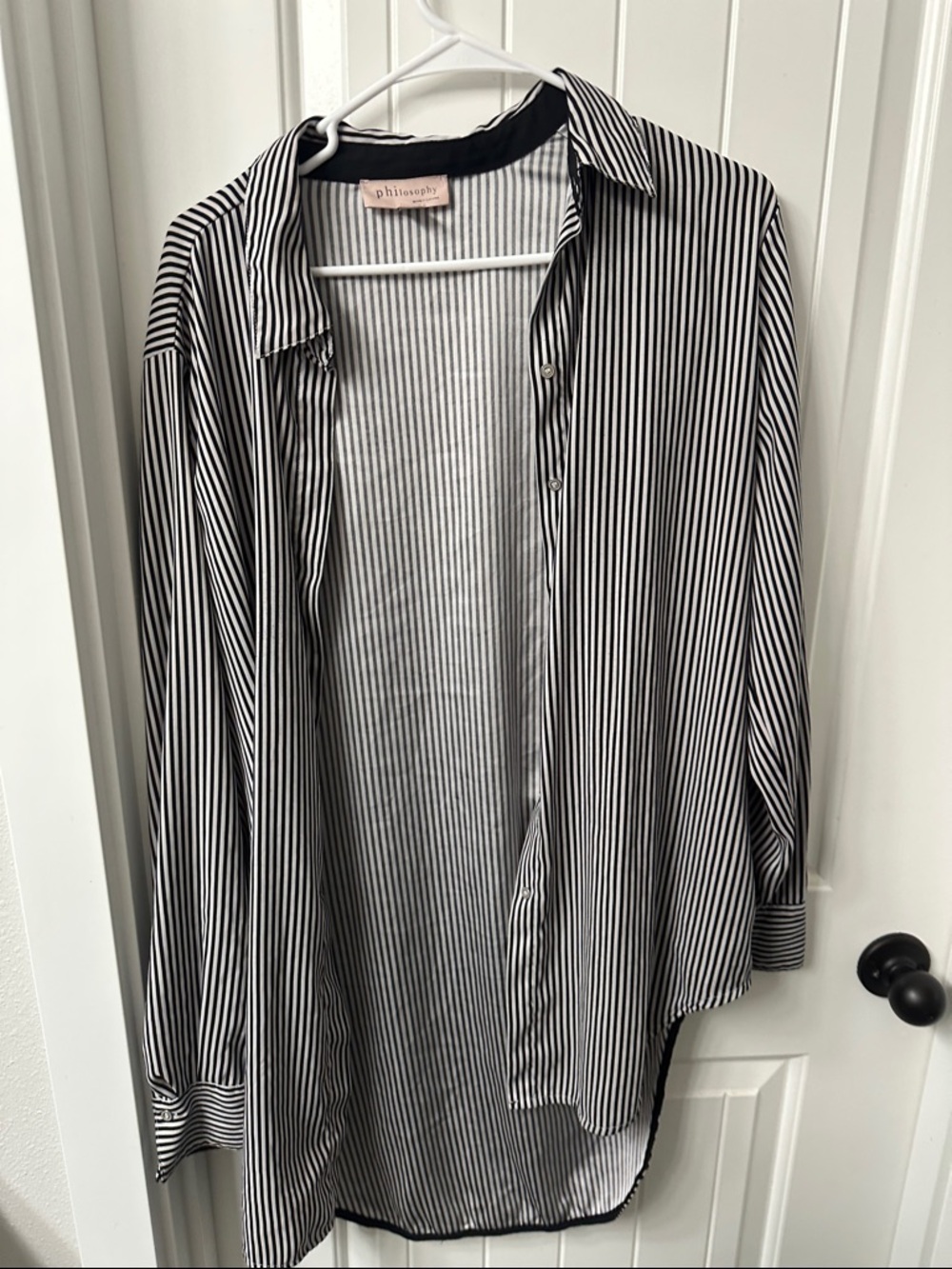 Philosophy Black and White Vertical Stripe Button-Down Shirt